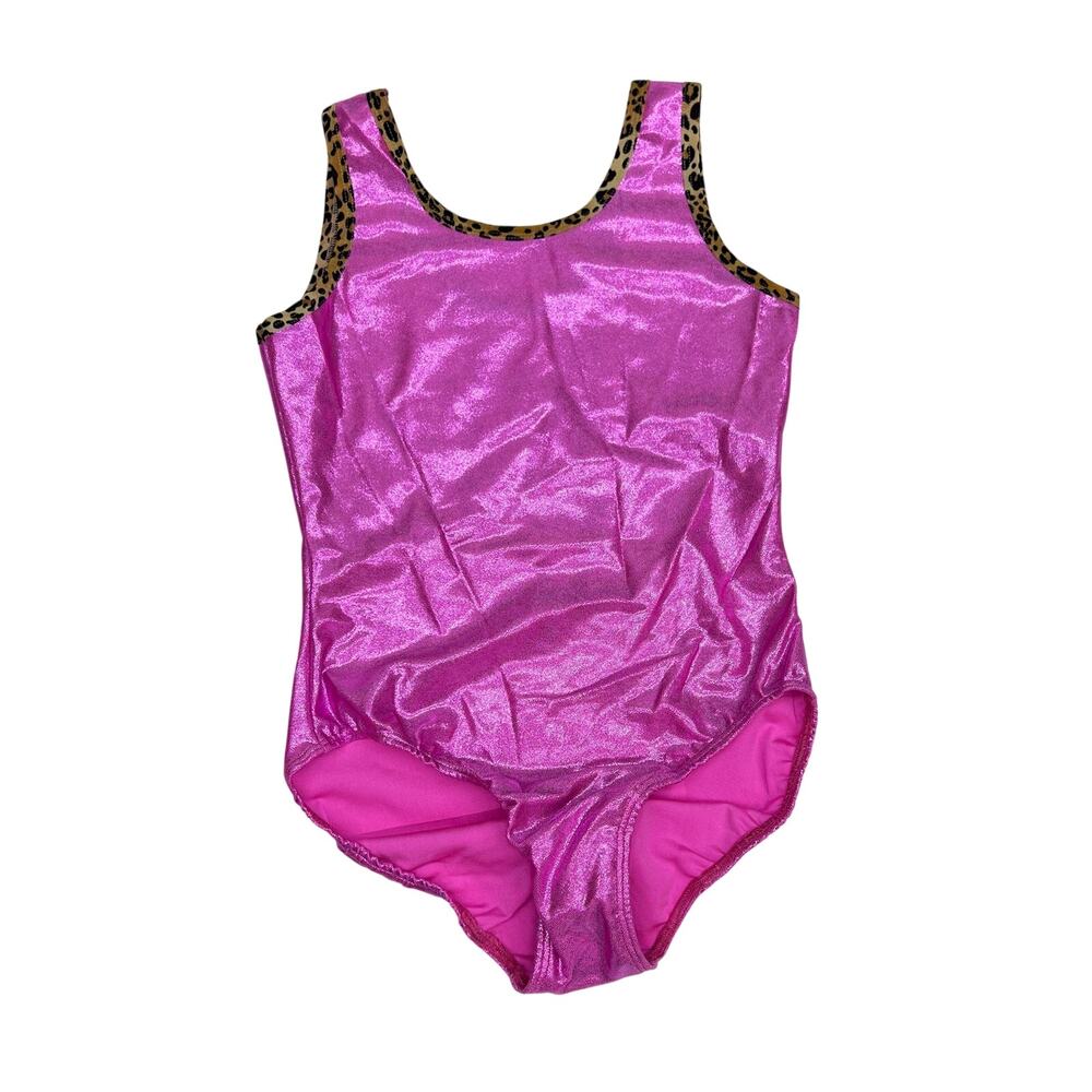 NWT Reflectionz Size 12 Metallic Pink Leopard Leotard